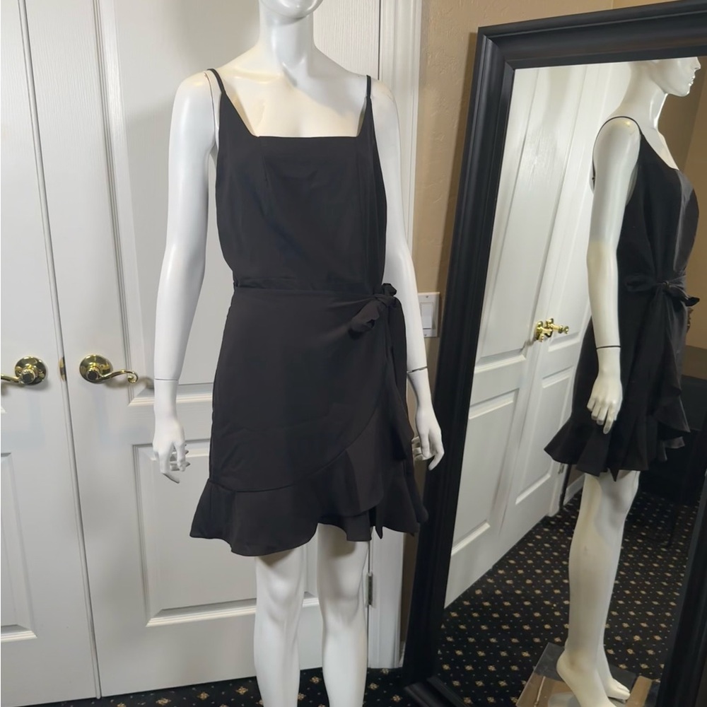 Amazon Black Ruffled Tie Front Mini Dress